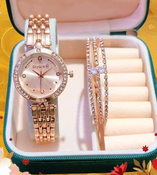 Skylark Ethnic Rose Gold Watch With Bracelet